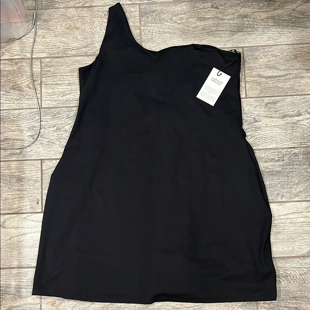 Girlfriend Collective Black One-Shoulder Dress